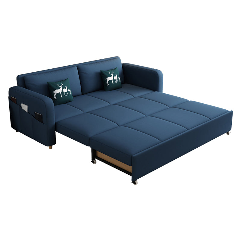 Contemporary Cotton Blend Sleeper Square Arm Sofa Bed in Blue