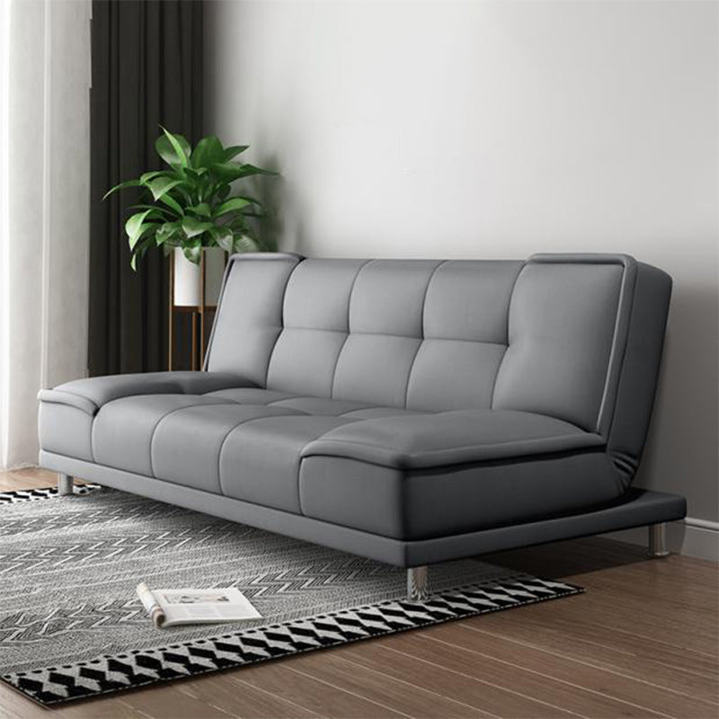 Contemporary Convertible Armless Cotton Blend and Faux Leather Sofa Bed