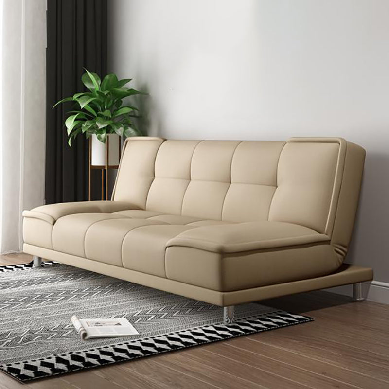 Contemporary Convertible Armless Cotton Blend and Faux Leather Sofa Bed