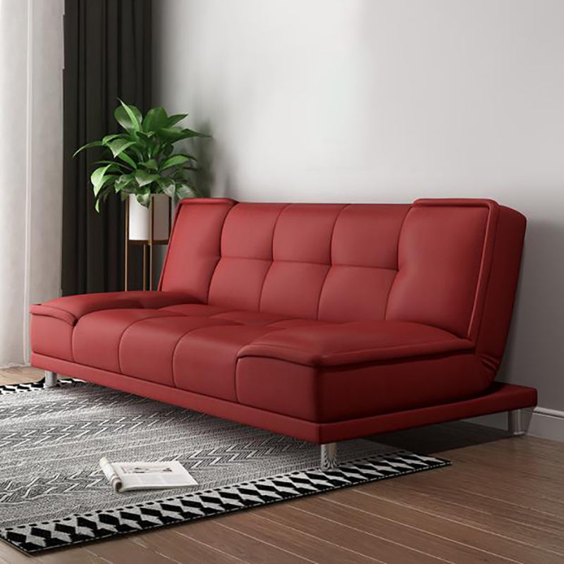 Contemporary Convertible Armless Cotton Blend and Faux Leather Sofa Bed