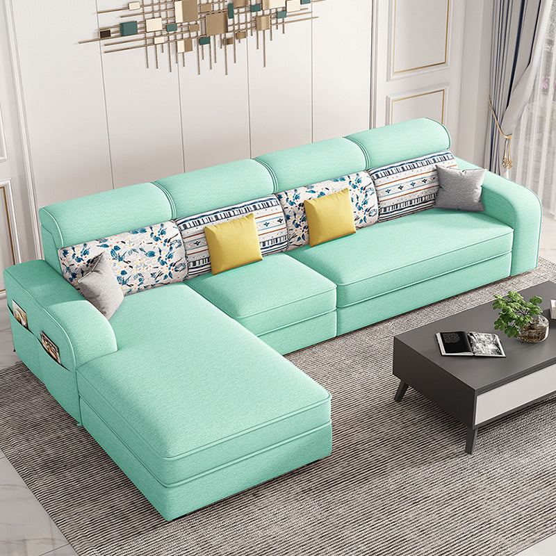 Scandinavian L-Shape Sectional with Square Arm and Storage for Four People