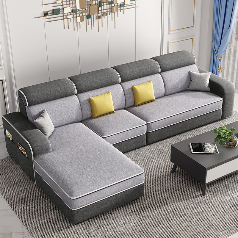 Scandinavian L-Shape Sectional with Square Arm and Storage for Four People