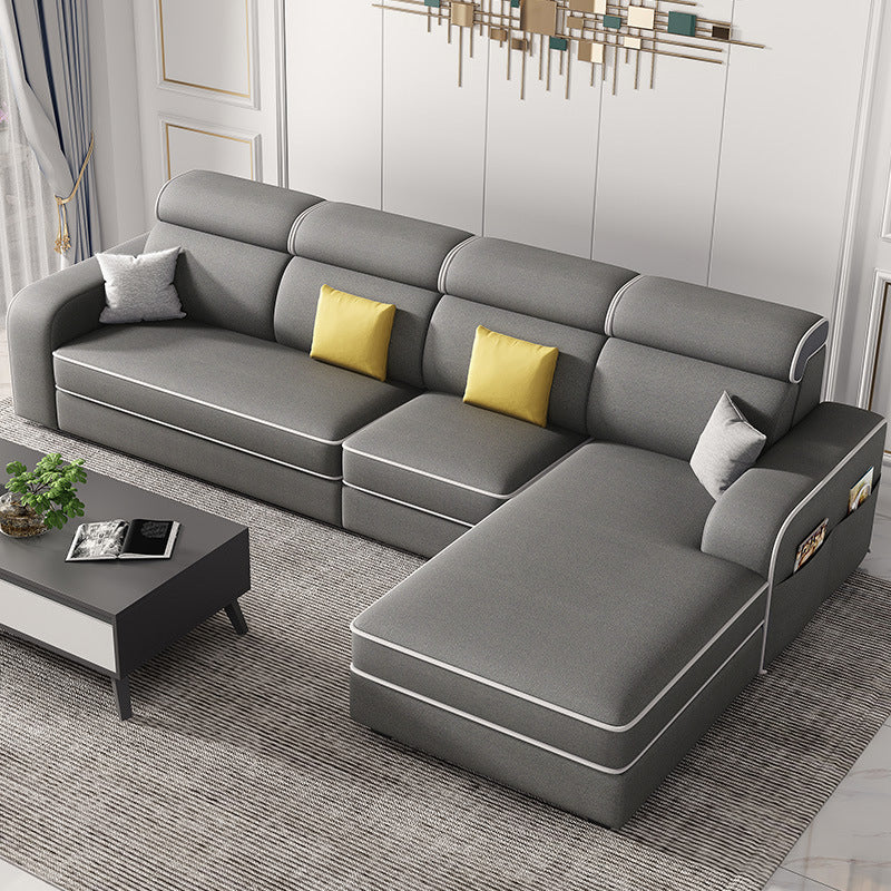 Scandinavian L-Shape Sectional with Square Arm and Storage for Four People