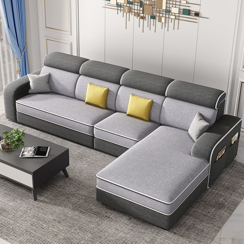Scandinavian L-Shape Sectional with Square Arm and Storage for Four People