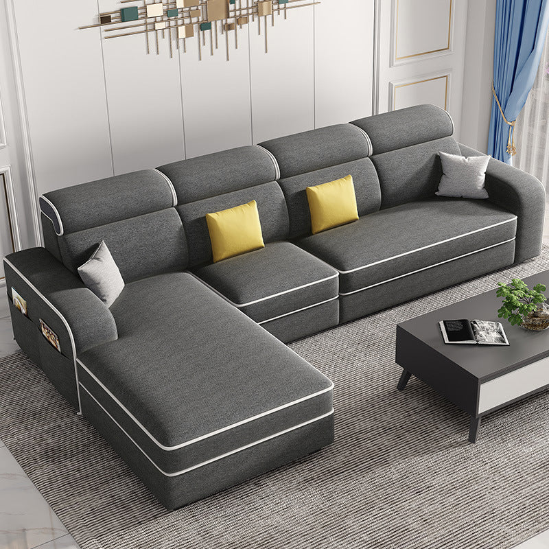 Scandinavian L-Shape Sectional with Square Arm and Storage for Four People