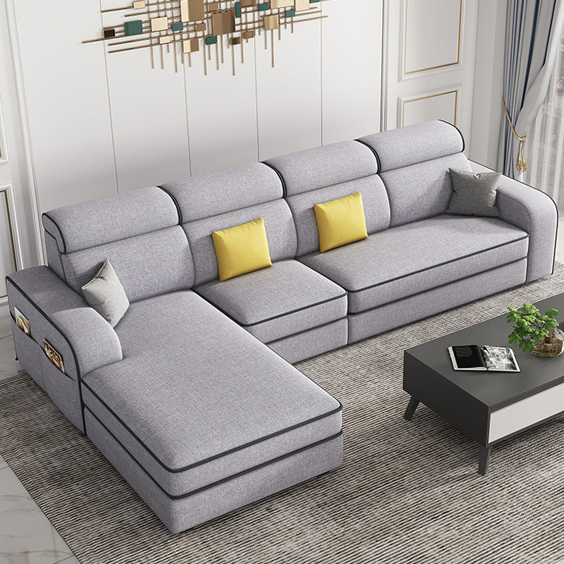 Scandinavian L-Shape Sectional with Square Arm and Storage for Four People