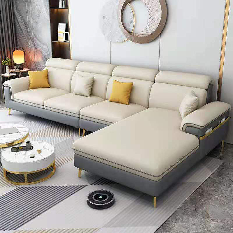 Latex Upholstery Sectional Filled Built-in Armrest with Pillow Back Sofa