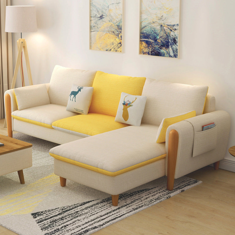 Scandinavian Linen Blend Sectional with Storage and Flared Arm