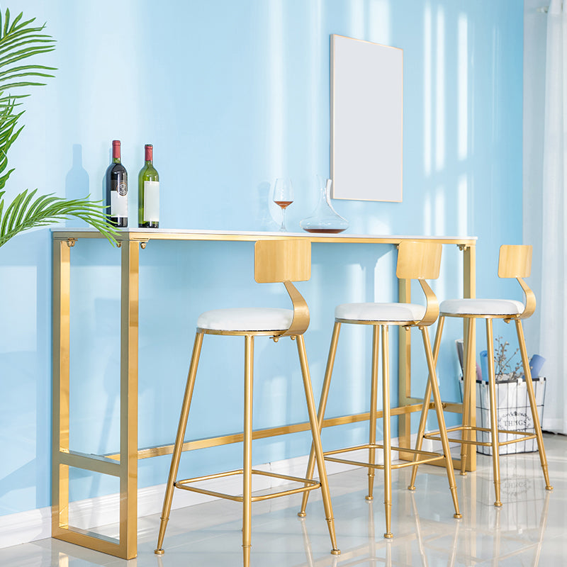 Marble Footrest Cocktail Bar Table Contemporary White and Gold Rectangle Counter Table