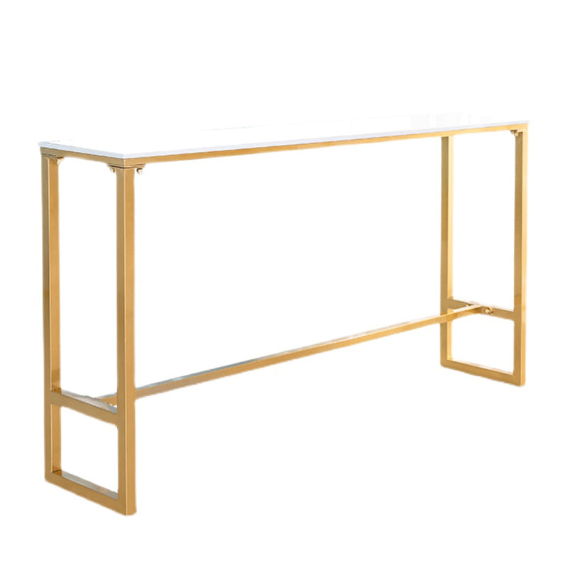 Marble Footrest Cocktail Bar Table Contemporary White and Gold Rectangle Counter Table