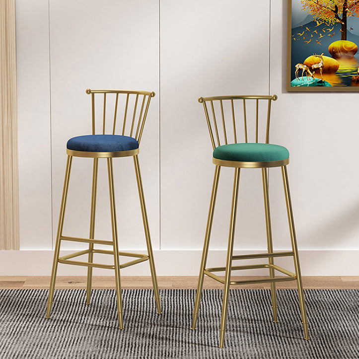 Nordic Armless Backrest Counter Stool Iron Dessert Shop Bar Stool with Pedal and Cushion