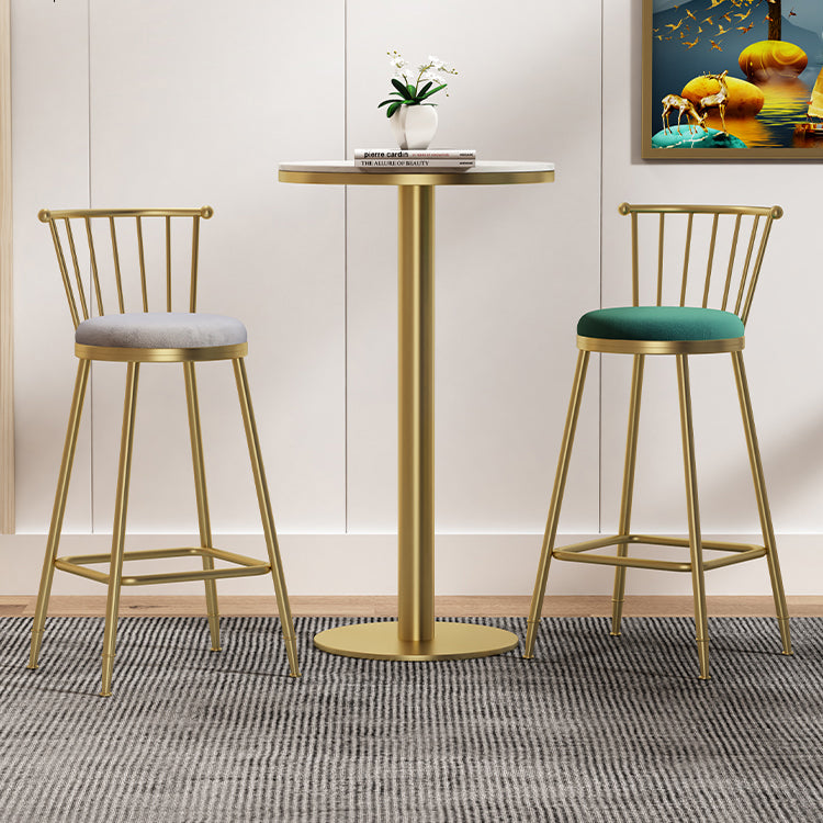 Nordic Armless Backrest Counter Stool Iron Dessert Shop Bar Stool with Pedal and Cushion