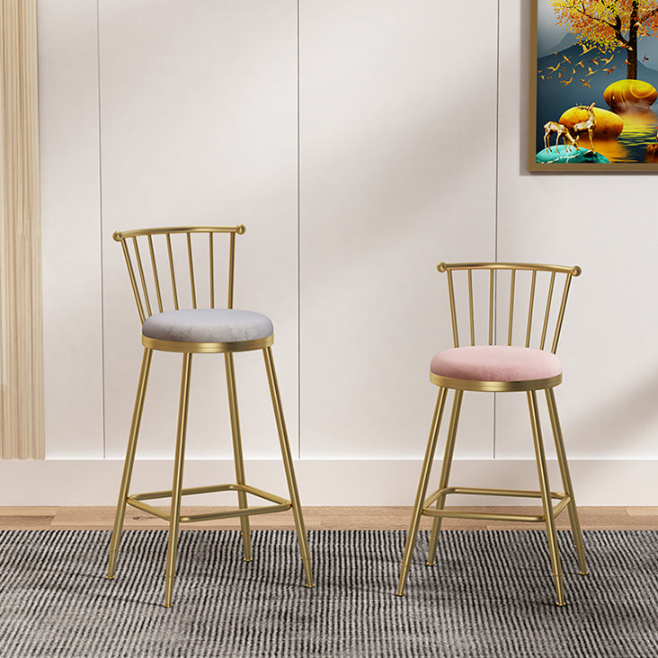 Nordic Armless Backrest Counter Stool Iron Dessert Shop Bar Stool with Pedal and Cushion