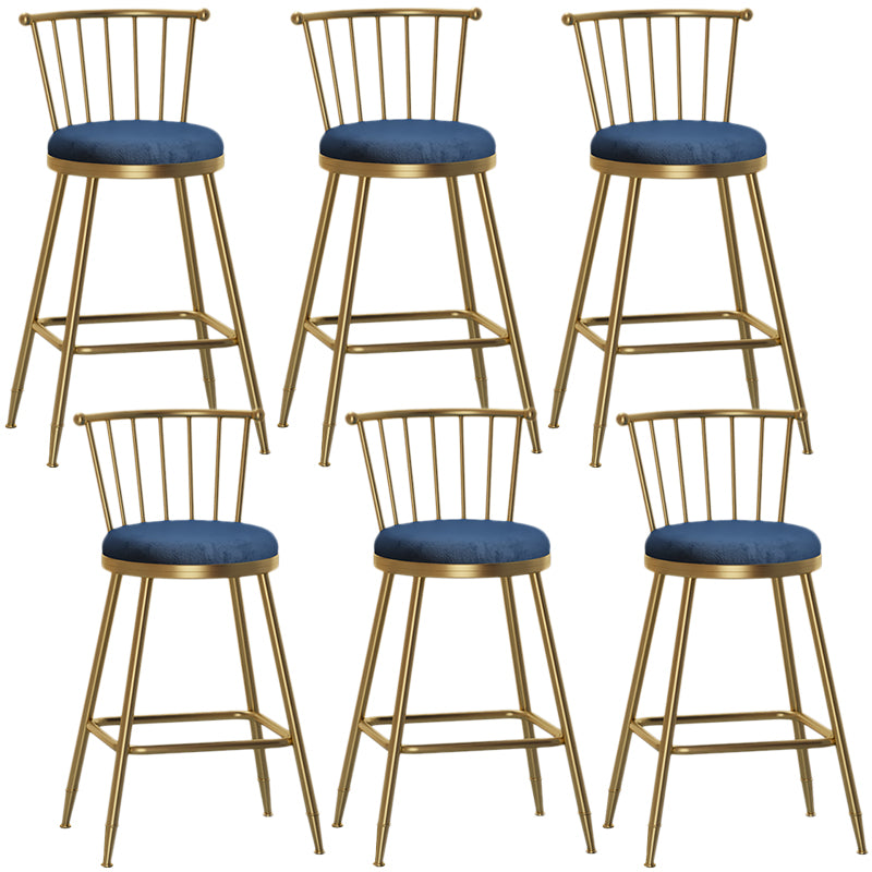 Nordic Armless Backrest Counter Stool Iron Dessert Shop Bar Stool with Pedal and Cushion