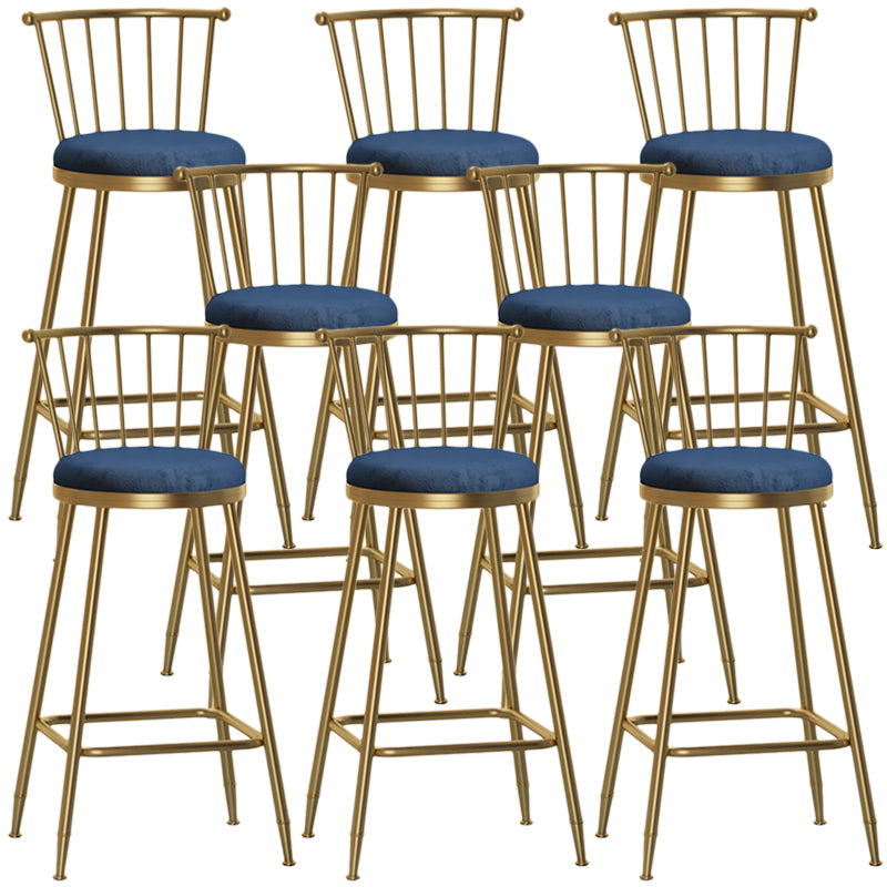 Nordic Armless Backrest Counter Stool Iron Dessert Shop Bar Stool with Pedal and Cushion