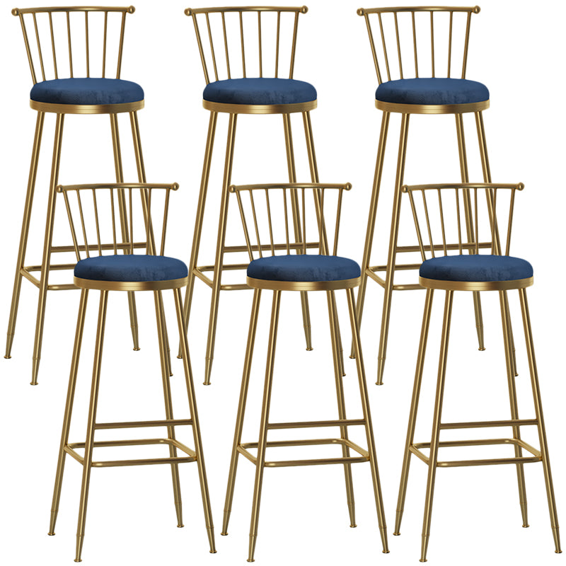 Nordic Armless Backrest Counter Stool Iron Dessert Shop Bar Stool with Pedal and Cushion