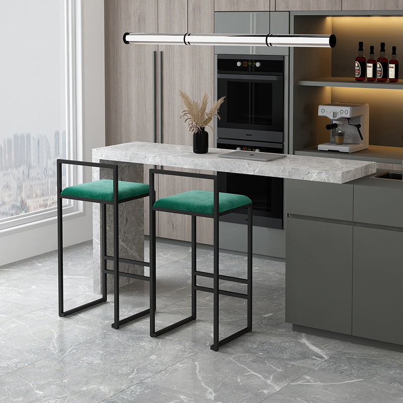 Modern Armless Backrest Counter Stool Iron Cafe Bar Stool with Velvet Cushion and Pedal