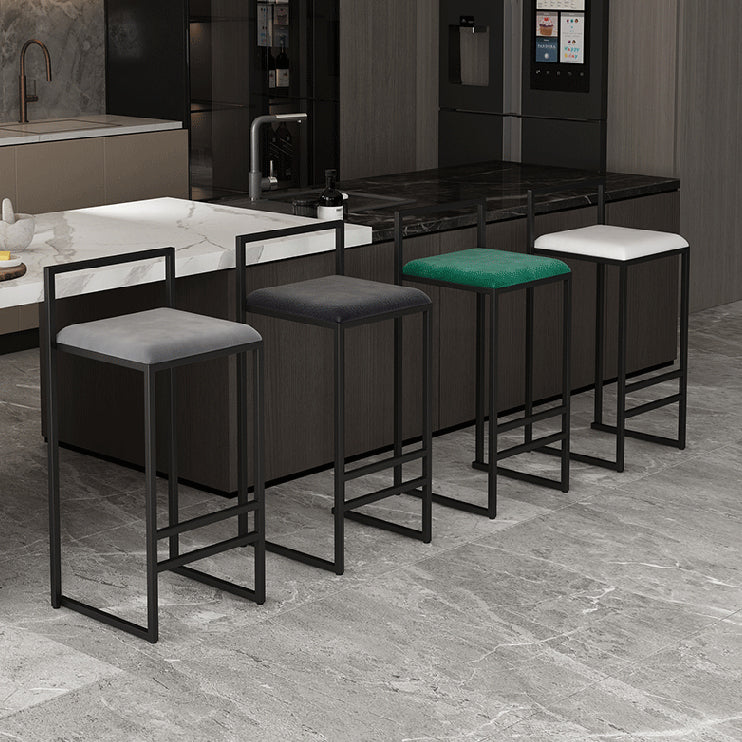 Modern Armless Backrest Counter Stool Iron Cafe Bar Stool with Velvet Cushion and Pedal