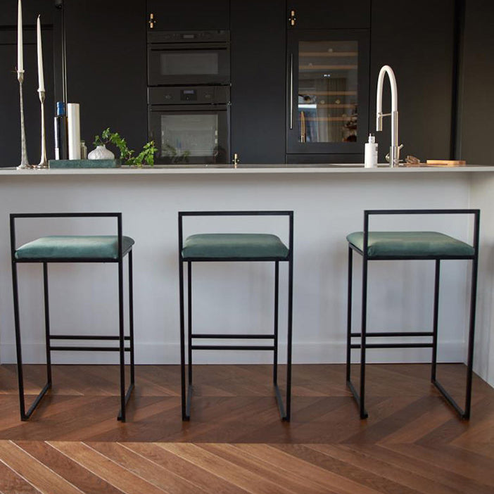 Modern Armless Backrest Counter Stool Iron Cafe Bar Stool with Velvet Cushion and Pedal