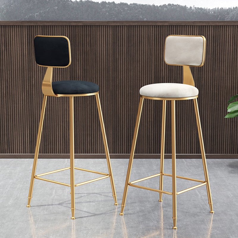 Nordic Backrest Armless Counter Stool Iron Dessert Shop Bar Stool with Cushion and Pedal