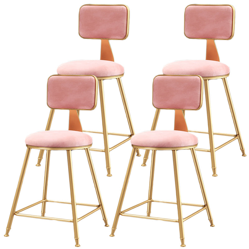 Nordic Backrest Armless Counter Stool Iron Dessert Shop Bar Stool with Cushion and Pedal