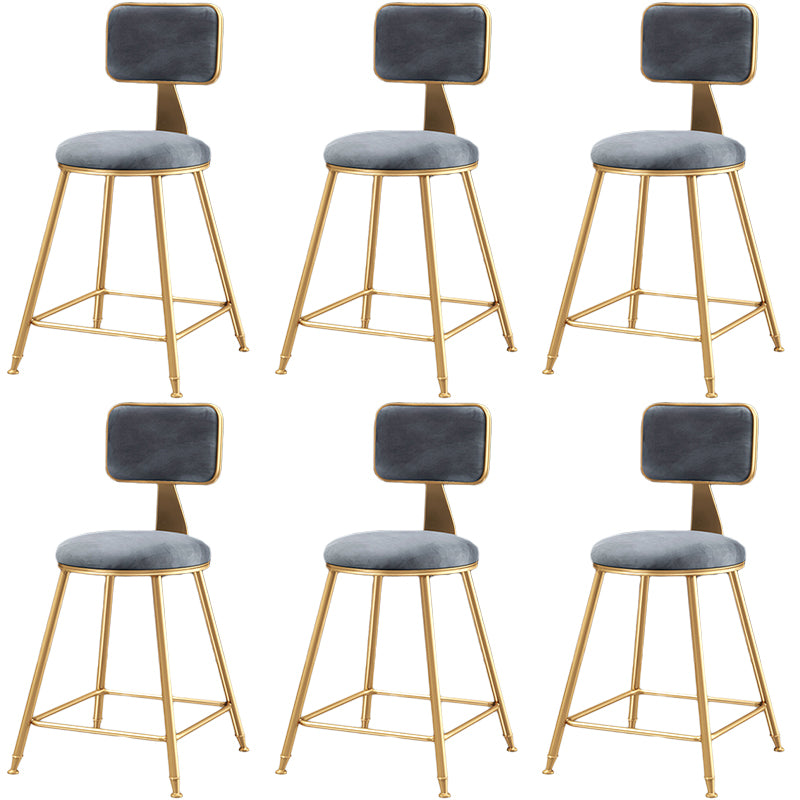 Nordic Backrest Armless Counter Stool Iron Dessert Shop Bar Stool with Cushion and Pedal