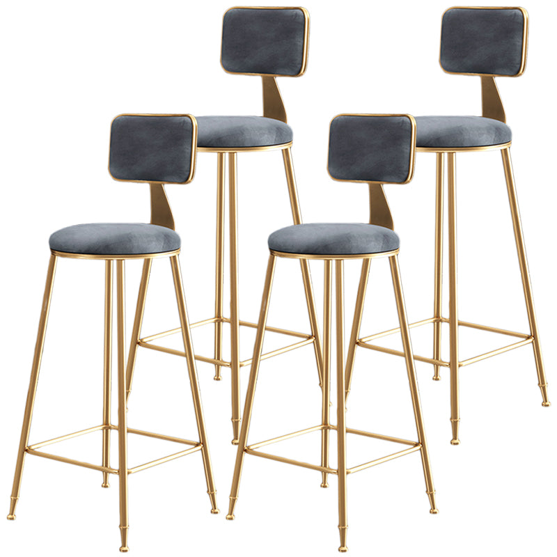 Nordic Backrest Armless Counter Stool Iron Dessert Shop Bar Stool with Cushion and Pedal