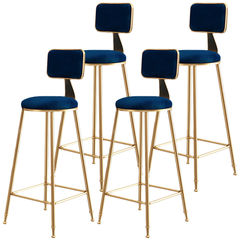 Nordic Backrest Armless Counter Stool Iron Dessert Shop Bar Stool with Cushion and Pedal