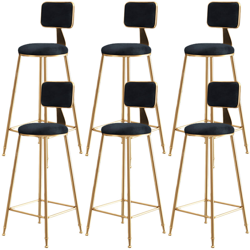 Nordic Backrest Armless Counter Stool Iron Dessert Shop Bar Stool with Cushion and Pedal