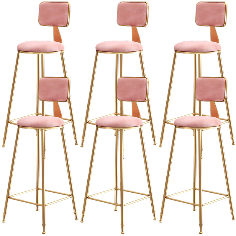 Nordic Backrest Armless Counter Stool Iron Dessert Shop Bar Stool with Cushion and Pedal