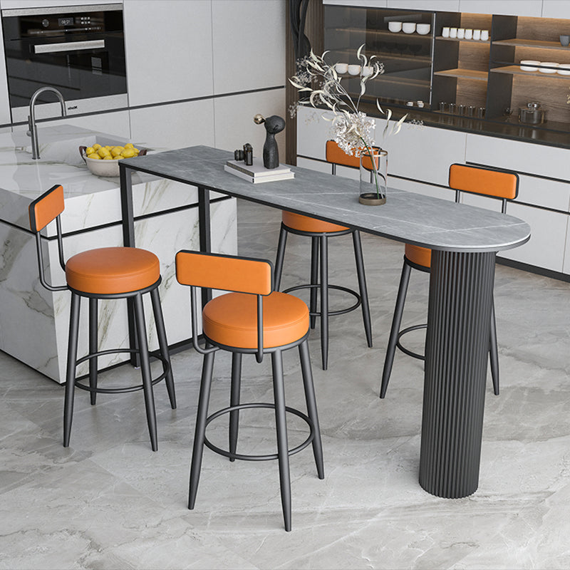 Nordic Style Backrest Counter Stool Iron Cafe Bar Stool with Leather Cushion and Pedal