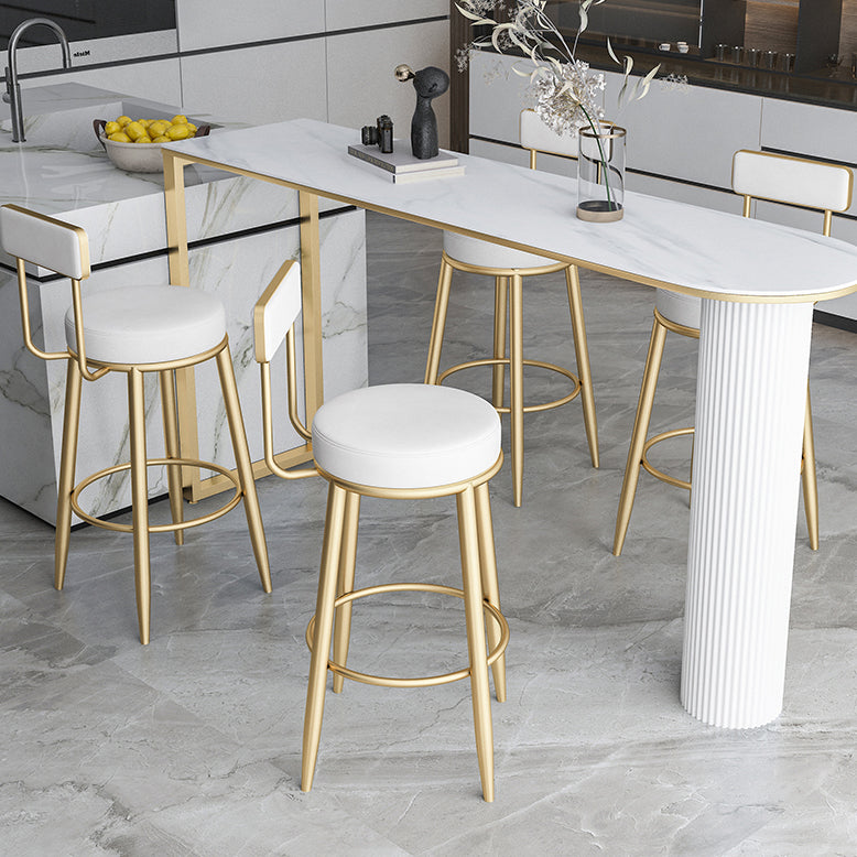 Nordic Style Backrest Counter Stool Iron Cafe Bar Stool with Leather Cushion and Pedal