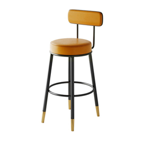 Nordic Style Backrest Counter Stool Iron Cafe Bar Stool with Leather Cushion and Pedal