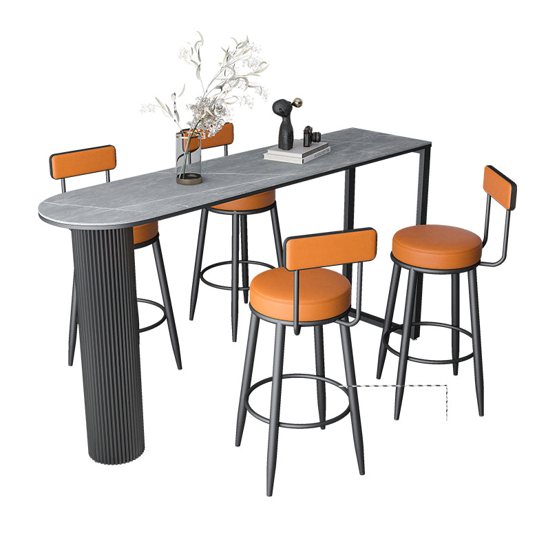 Nordic Style Backrest Counter Stool Iron Cafe Bar Stool with Leather Cushion and Pedal