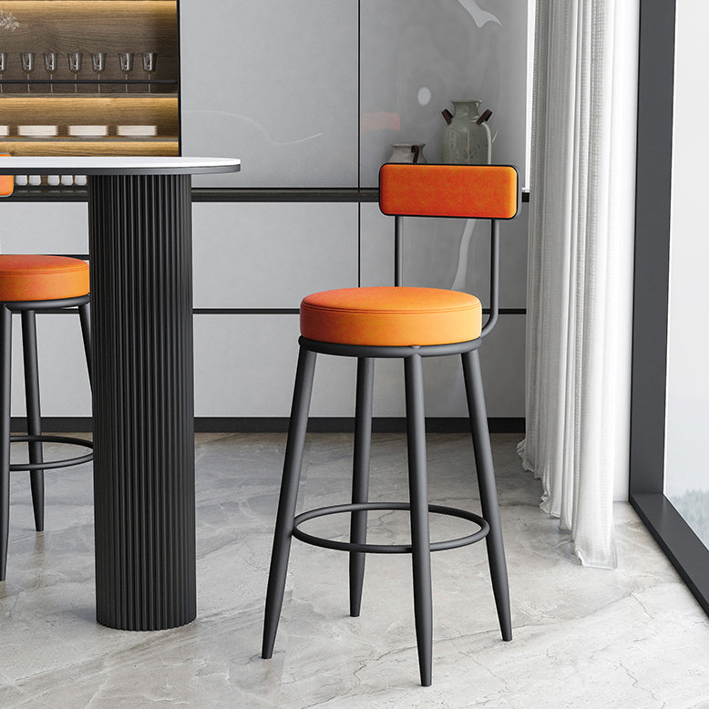 Nordic Style Backrest Counter Stool Iron Cafe Bar Stool with Leather Cushion and Pedal