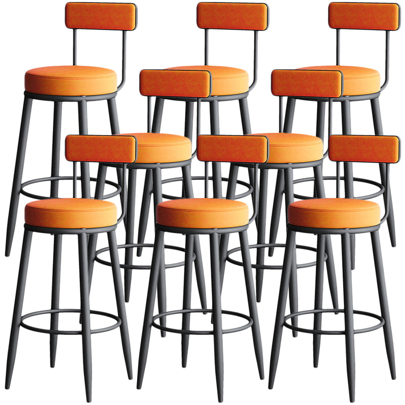 Nordic Style Backrest Counter Stool Iron Cafe Bar Stool with Leather Cushion and Pedal