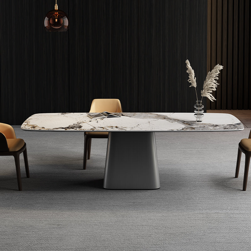 Traditional Luxury Rectangle Dining Table Stone Top Pedestal Casual Dining Table
