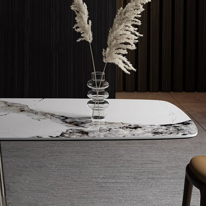 Traditional Luxury Rectangle Dining Table Stone Top Pedestal Casual Dining Table