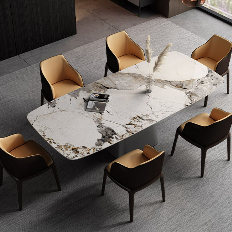 Traditional Luxury Rectangle Dining Table Stone Top Pedestal Casual Dining Table