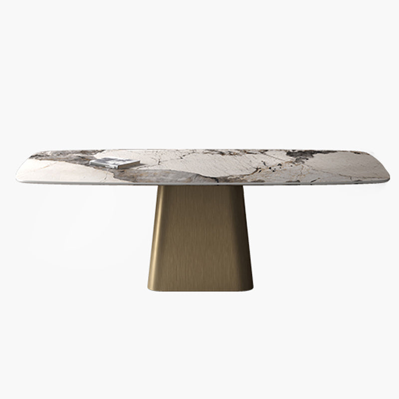 Traditional Luxury Rectangle Dining Table Stone Top Pedestal Casual Dining Table