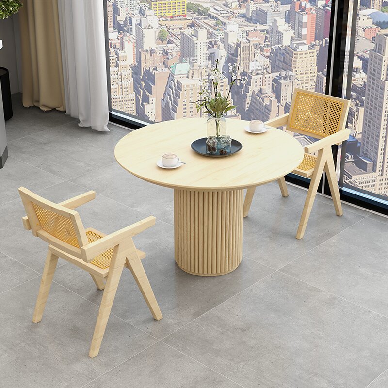 Modern Pedestal Casual Dining Table Solid Wood Round Dinner Room Kitchen Table