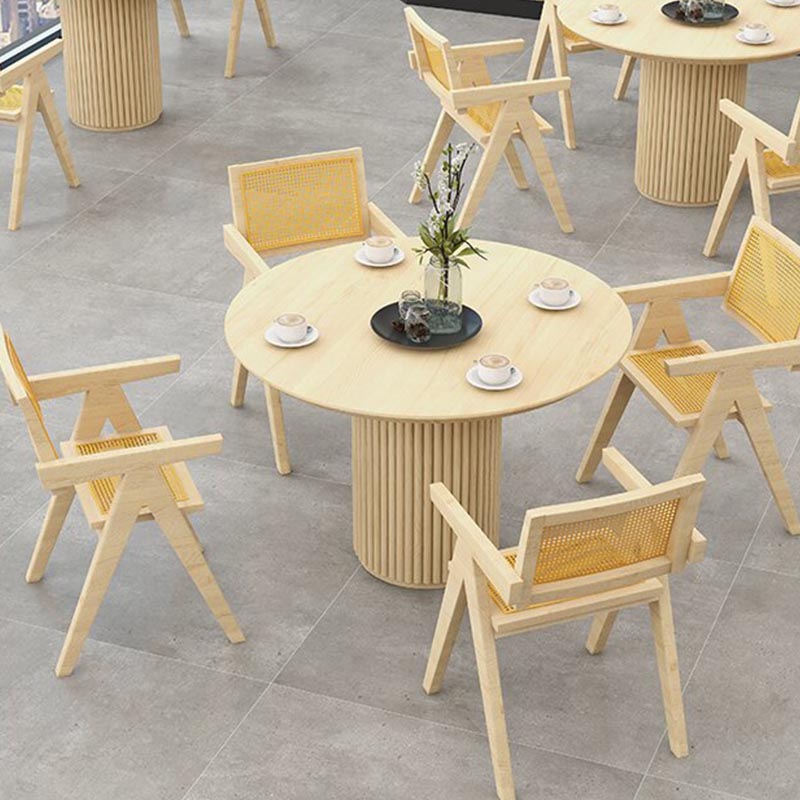 Modern Pedestal Casual Dining Table Solid Wood Round Dinner Room Kitchen Table