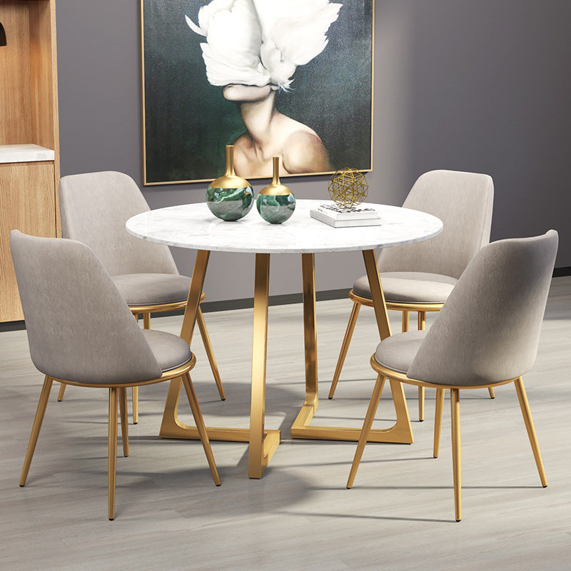 Glam Style Round Stone Top Kitchen Table Gold Base Dining Table in White