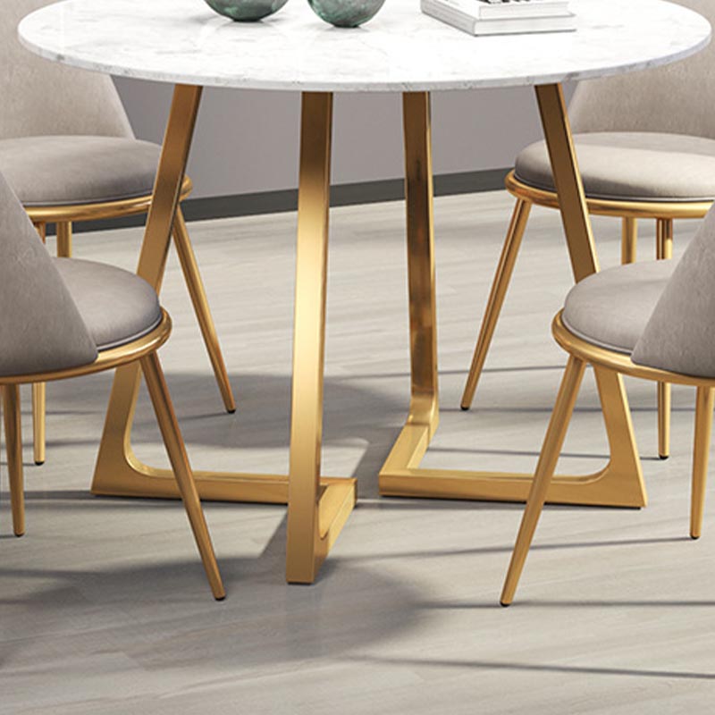 Glam Style Round Stone Top Kitchen Table Gold Base Dining Table in White