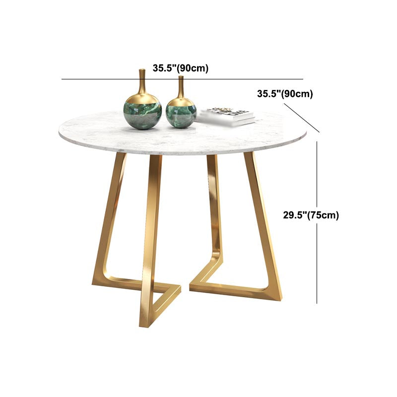 Glam Style Round Stone Top Kitchen Table Gold Base Dining Table in White
