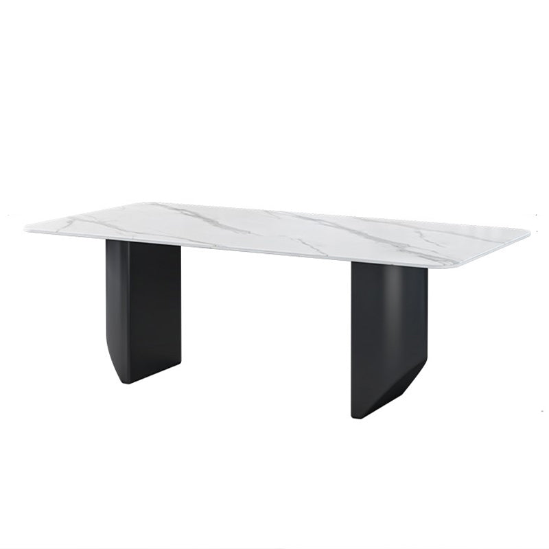 Rectangle Black Base Dining Site Table Modern Stone Double Pedestal Table