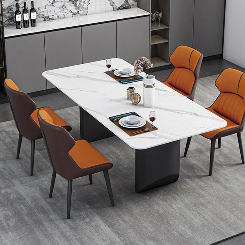 Rectangle Black Base Dining Site Table Modern Stone Double Pedestal Table