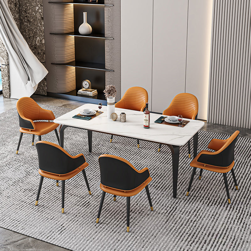 Black 4 Legs Dining Table Rectangle Industrial Dinette Table with Stone Top