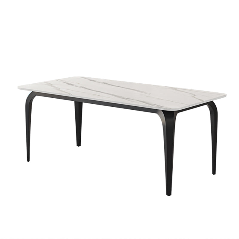 Black 4 Legs Dining Table Rectangle Industrial Dinette Table with Stone Top