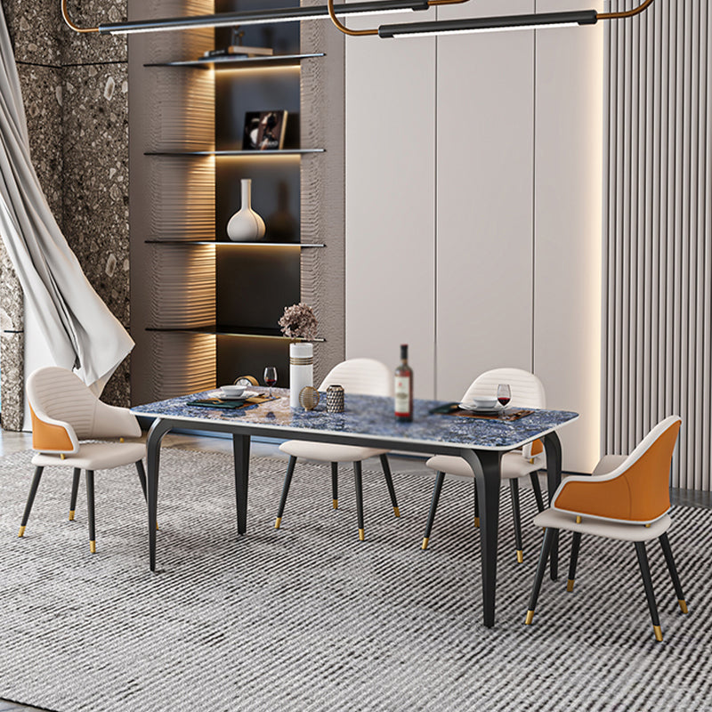 Black 4 Legs Dining Table Rectangle Industrial Dinette Table with Stone Top